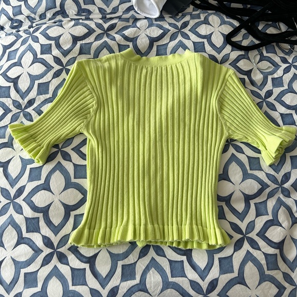 BCBGeneration Neon Rib-Knit Ruffle Top - Picture 3 of 6